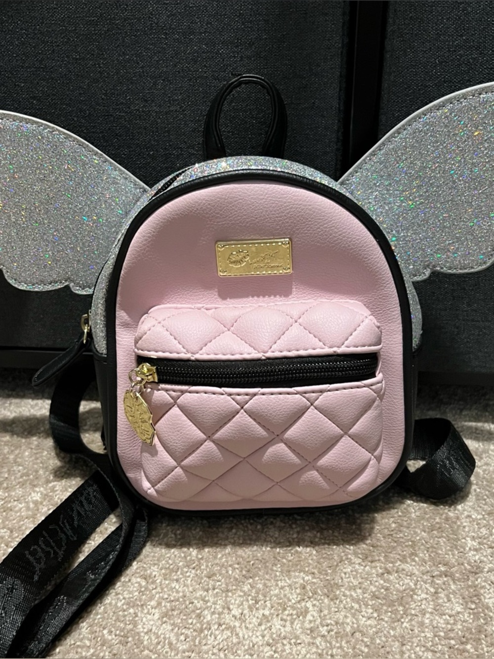 Luv Betsey Quilted Pink Glitter Angel Wing Mini Backpack